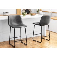 Reoney Bar Stools Set Of 2 Pu Leather Counter Height Bar Stools 26 Modern Bar Stools With Metal Legs And Footrest Urban Arm