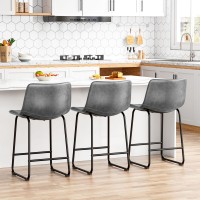 Reoney Bar Stools Set Of 2 Pu Leather Counter Height Bar Stools 26 Modern Bar Stools With Metal Legs And Footrest Urban Arm