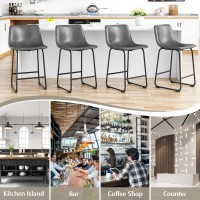 Reoney Bar Stools Set Of 2 Pu Leather Counter Height Bar Stools 26 Modern Bar Stools With Metal Legs And Footrest Urban Arm