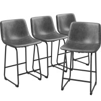 Reoney Bar Stools Set Of 4 Pu Leather Counter Height Bar Stools 26 Modern Bar Stools With Metal Legs And Footrest Urban Arm