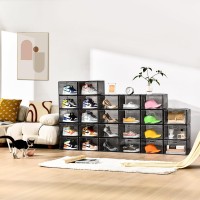 Amllas New Gray 8 Pack Shoe Boxes Stackable Large Shoe Storage Organizer With Lids Drop Side Shoe Containers For Entryway Sneak