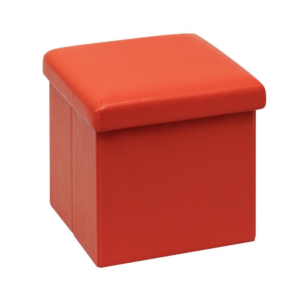 B Fsobeiialeo Folding Storage Ottoman Cube With Faux Leather Toy Chest Footrest, Small Ottoman Orange 11.8