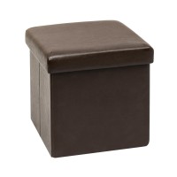 B Fsobeiialeo Folding Storage Ottoman Cube With Faux Leather Toy Chest Footrest, Small Ottoman Stool Brown 11.8