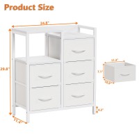 Furnulem 5 Drawer White Dressers For Bedroom Tall 2 Tier Shelf Storage Small Fabric Dresser For Closet Sturdy Metal Frame Modern