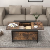 Costway Sliding Top Coffee Table With Hidden Storage, 36.5??Square Pull Out Center Table W/ 5 Support Feet, Extendable Cocktail Table For Small Space, Living Room, Office (Rustic Brown)