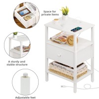 Lerliuo Nightstand Set Of 2 With Charging Station And Usb Ports 3Tier Storage End Table With Drawer Shelf Night Stand For Sma