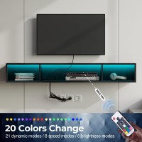 Rolanstar Tv Stand With Power Outlet Floating Tv Stand With Rgb Lights 472 Wall Mounted Tv Shelf Glossy Black Media Consol