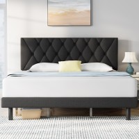 Molblly King Size Bed Frame With Adjustable Headboard, Linen Fabric Wrap, Strong Frame And Wooden Slats Support, No Box Spring Needed, Non-Slip And Noise-Free, Easy Assembly, Black