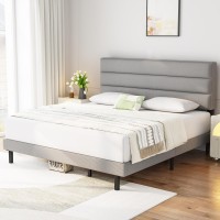 Iyee Nature Twin Bed With Headboard,Sturdy Platform Bed With Wooden Slats Support,No Box Spring,Mattress Foundation,Easy Assembly,Grey