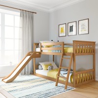 Max & Lily Twin Over Twin Low Bunk With Slide And Ladder, Wooden Bunk Beds With 14?Safety Guardrail For Kids, Toddlers, Boys, Girls, Teens, Bedroom Furniture, Pecan