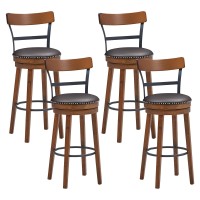 Ergomaster Bar Stools Set Of 4 Swivel Bar Height Bar Stools For Kitchen Island, Pu Leather Upholstered Barstools With Back & Solid Rubber Wood Legs & Metal Footrest, Seat Height 30.5 Inch, Brown
