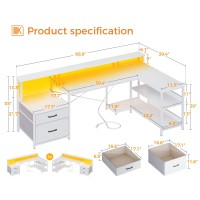 Odk L Shaped Desk With File Drawer 66 Reversible L Shaped Computer Desk With Power Outlet Led Strip Home Office Desk With