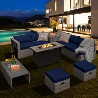 Tangkula 9 Pcs Patio Furniture Set With 42??60,000 Btu Fire Pit, Outdoor Space-Saving Sectional Sofa Set With Storage Box, Csa & Etl Approved Propane Fire Pit Table, Waterproof Covers Included (Navy)