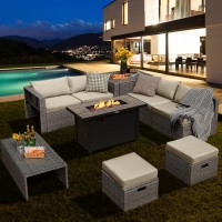 Tangkula 9 Pcs Patio Furniture Set With 42??60,000 Btu Fire Pit, Outdoor Space-Saving Sectional Sofa Set With Storage Box, Csa & Etl Approved Propane Fire Pit Table, Waterproof Covers Included