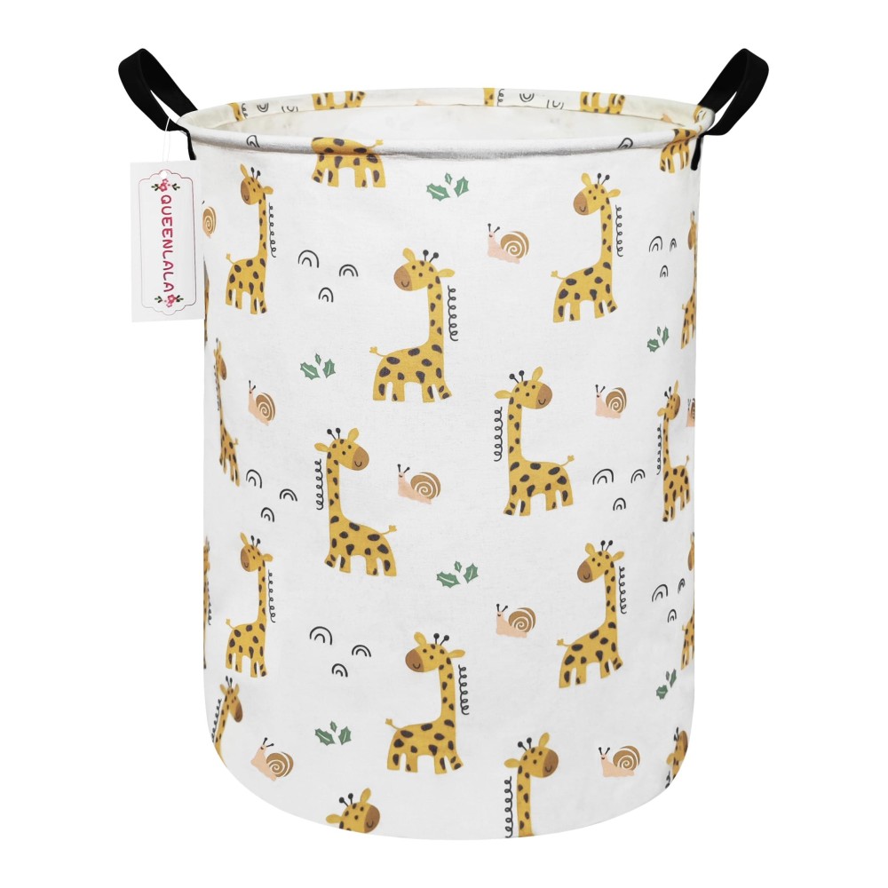 Queenlala Large Storage Basket,Laundry Hamper/Bathroom/Home Decor/Collapsible Round Storage Bin,Boys And Girls Hamper/Boxes/Clothing (Round Giraffe)