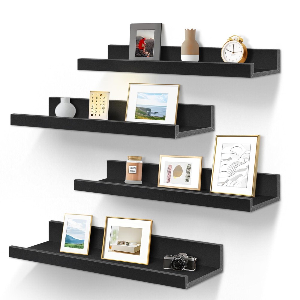 Lavie Home 24Inch Black Floating Shelves For Wall Storage Set Of 4 Modern Minimalist Picture Ledge Shelf Wall Decor For Kitch