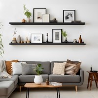 Lavie Home 48Inch Black Floating Shelves For Wall Storage Set Of 4 Modern Minimalist Picture Ledge Shelf Wall Decor For Kitch