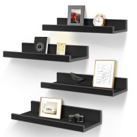 Lavie Home Floating Shelves For Wall Storage Set Of 4 16 Inch Picture Ledge Shelf Black Wall Shelves With Lip For Kitchen Bed