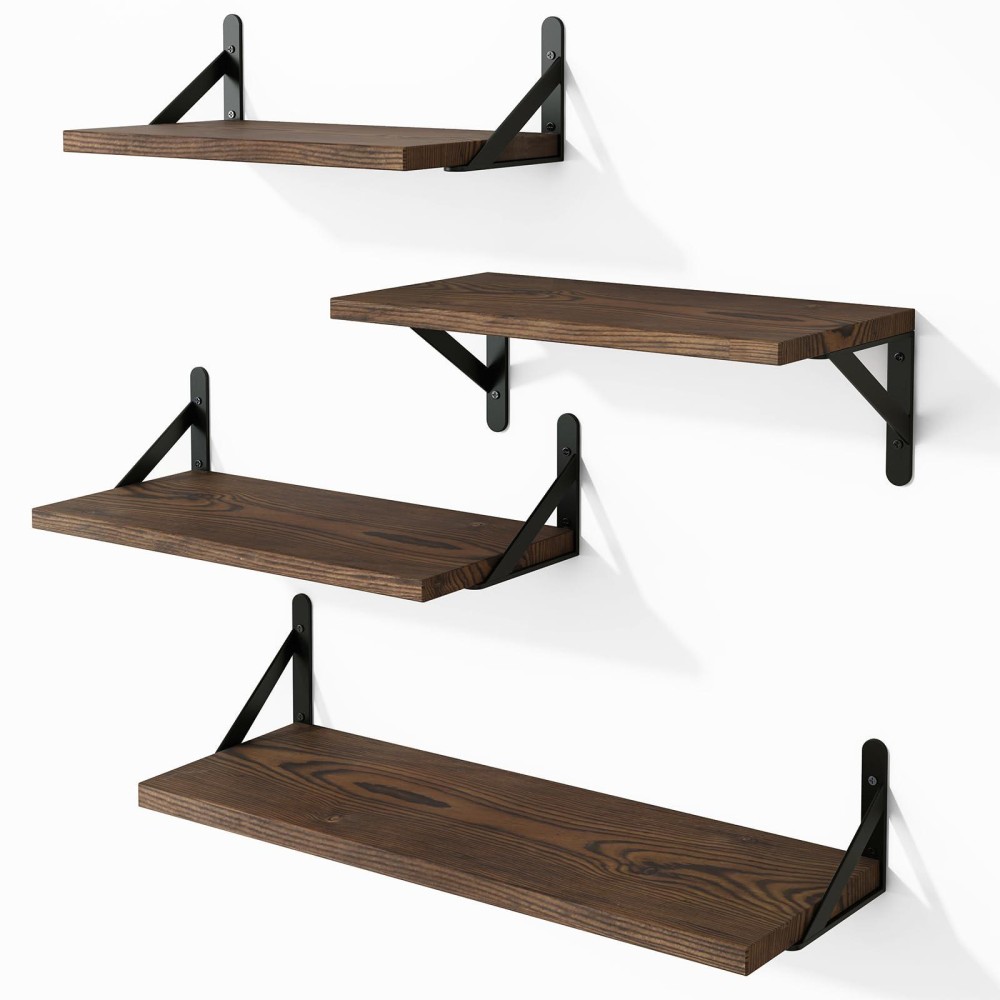 Ygeomer Floating Shelves For Wall Dark Carbonized Pine Wall Shelves Different Sizes Wall Mounted Wood Shelf For Living Room B