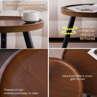 IKSII 2-Piece Set Modern Round Coffee Tables for Living Room,Easy Assembly Nesting Coffee Tables for Small Space,Brown Walnut Color Circle Side Tea Tables for Bedroom Office Balcony Yard