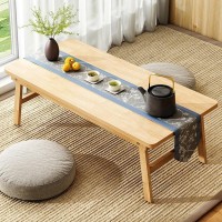 JQUAL Japanese Foldable Floor Tea Table Antique Table with Folding Legs Portable Multifunctional Low Table Tatami Table Zen Tea Table for Living Room Office (Color : Natural, Size : 80x40x34cm)