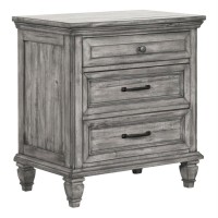 Avenue 3drawer Rectangular Nightstand with Dual USB Ports Grey