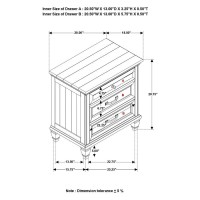 Avenue 3drawer Rectangular Nightstand with Dual USB Ports Grey