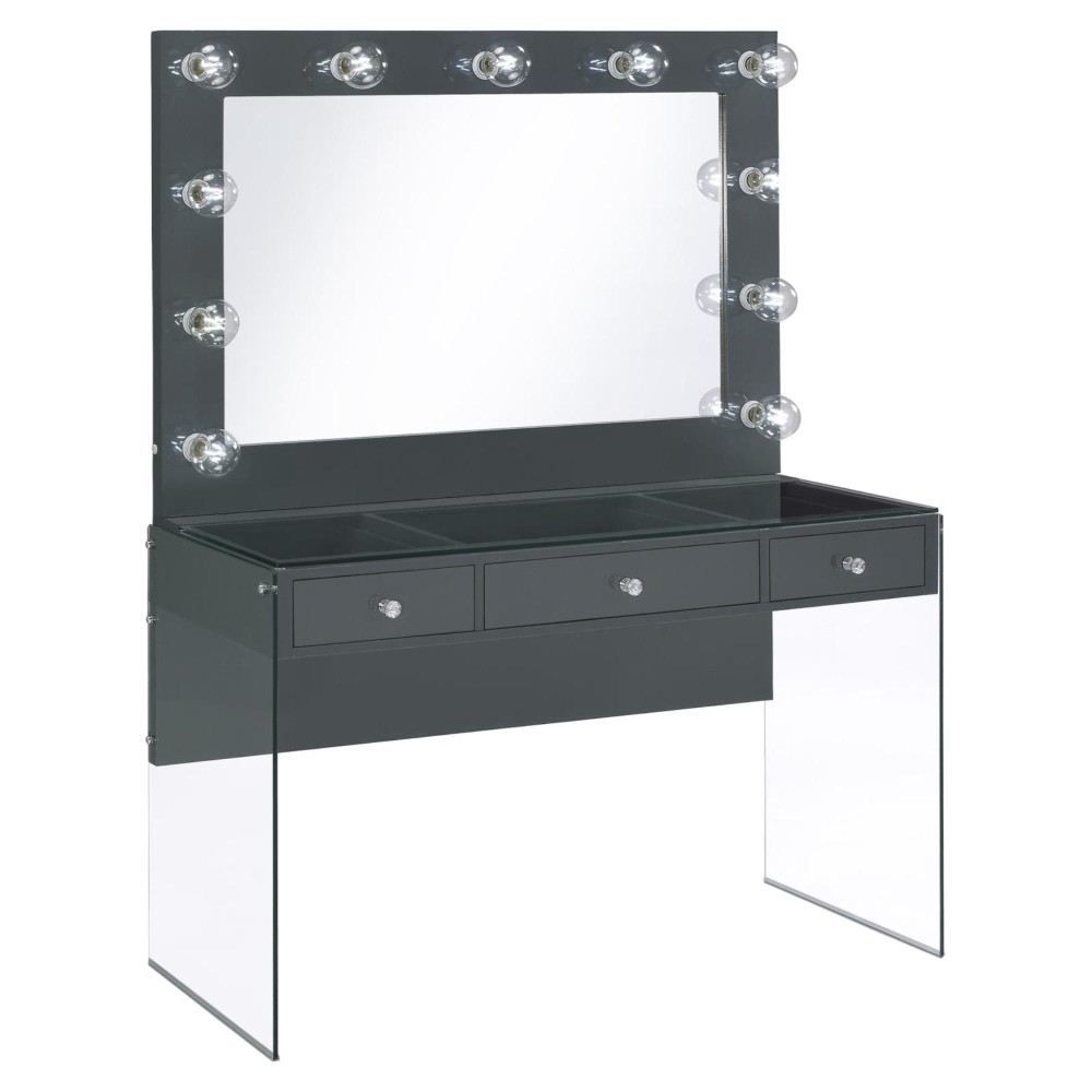 Afshan 3drawer Vanity Desk with Lighting Mirror Grey High Gloss