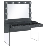 Afshan 3drawer Vanity Desk with Lighting Mirror Grey High Gloss