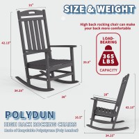 Polydun Outdoor Rocking Chair  Looks Like Wood  High Back Poly Lumber Patio Rocker Chair  365Lbs Support  All-Weather Porch Rocking Chair For Lawn  Backyard  Indoor  Garden  Slate Gray