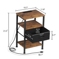 Fixwal Night Stand With Charging Station Adjustable Bed Side Table With Fabric Drawer Farmhouse End Table Bedside Table With