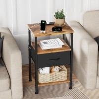 Fixwal Night Stand With Charging Station Adjustable Bed Side Table With Fabric Drawer Farmhouse End Table Bedside Table With