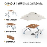 Vingli 4 Ft Camping Picnic Table Set With 4 Seats With Umbrella Hole Folding Lightweight Suitcase Card Table220 Lbs Support Alu