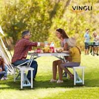 Vingli 4 Ft Camping Picnic Table Set With 4 Seats With Umbrella Hole Folding Lightweight Suitcase Card Table220 Lbs Support Alu