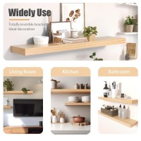 Habudda Floating Shelves Wood Wall Shelf Natural Wooden Home Decor For Bathroom Kitchen Bedroom Hanging Mounted Invisible Bra