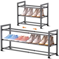 Bumusty 3Tier Expandable Shoe Rack For Closet 1833 Adjustable Shoe Rack For Small Space Small Shoe Organizer For Front Do