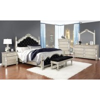 Heidi 5piece Eastern King Tufted Upholstered Bedroom Set Metallic Platinum