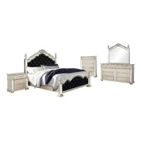 Heidi 5piece Eastern King Tufted Upholstered Bedroom Set Metallic Platinum