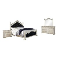 Heidi 4piece Eastern King Tufted Upholstered Bedroom Set Metallic Platinum