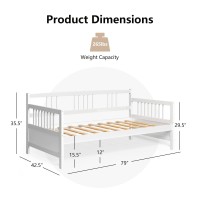 Gorelax Twin Daybed Frame, Wooden Sofa Bed Twin Size Day Bed Frame With Wood Slat Support & Rails, Dual-Use Sturdy Platform Bed Frame For Bedroom, Living Room, Guest Room, No Box Spring Required