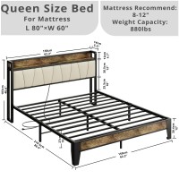 Likimio Queen Bed Frame  Storage Headboard With Charging Station  Solid And Stable  Noise Free  No Box Spring Needed  Easy Assembly (Walnut And Beige)