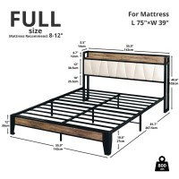 Likimio Full Size Bed Frame  Storage Headboard With Charging Station  Solid And Stable  Noise Free  No Box Spring Needed  Easy Assembly (Walnut And Beige)