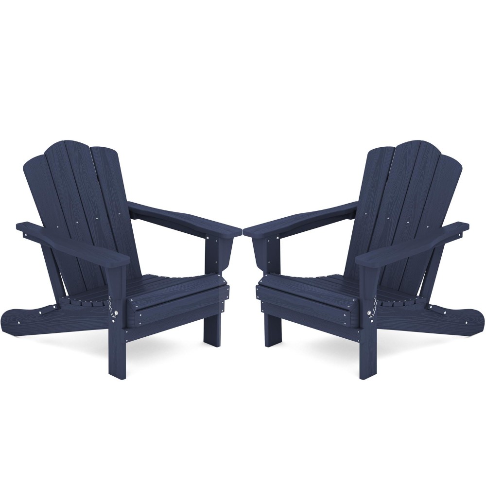 Kingyes Folding Adirondack Chair Set Of 2 Hdpe Allweather Adirondack Chair Navy