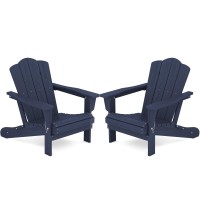 Kingyes Folding Adirondack Chair Set Of 2 Hdpe Allweather Adirondack Chair Navy