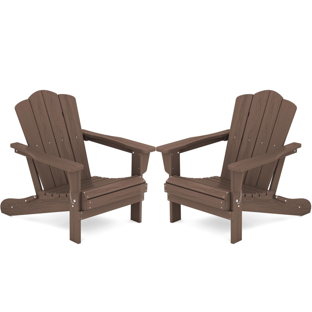 Kingyes Folding Adirondack Chair Set Of 2 Hdpe Allweather Folding Adirondack Chair Brown