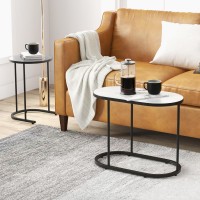 Giantex Modern Nesting Coffee Table Set of 2, Coffee Table & End Table Sets, Black Steel Frame, Easy Assembly, Accent Marble-Look Stacking Side Table for Smal Space Living Room Bedroom