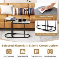 Giantex Modern Nesting Coffee Table Set of 2, Coffee Table & End Table Sets, Black Steel Frame, Easy Assembly, Accent Marble-Look Stacking Side Table for Smal Space Living Room Bedroom