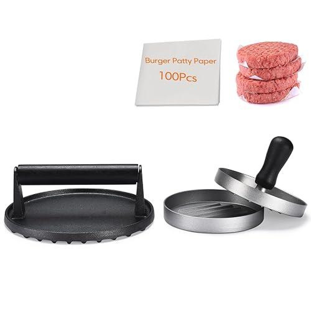 Tifmi 7 Burger Press 46 Hamburger Press Patty Maker Nonstick Aluminum With 100 Patty Papers Bpa Free Cast Iron Grill P