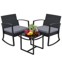 Greesum 3 Pieces Outdoor Furniture Set Patio Bistro Rocking Chairs With Glass Coffee Table For Pool Beach Backyard Balcony Porch