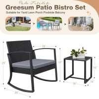 Greesum 3 Pieces Outdoor Furniture Set Patio Bistro Rocking Chairs With Glass Coffee Table For Pool Beach Backyard Balcony Porch